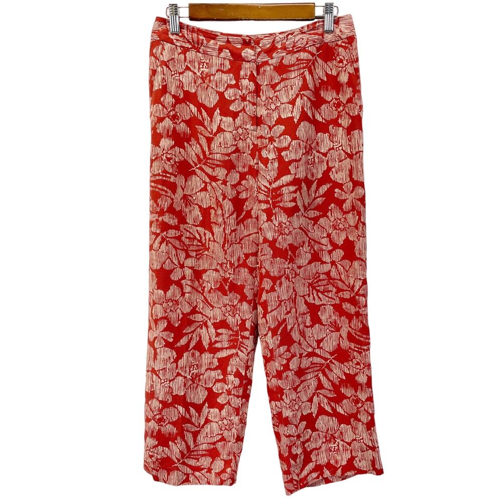 Jones Wear Womens 4 Linen Blend Wide Leg‎ Pants Fall Floral Rusty Orange Boho